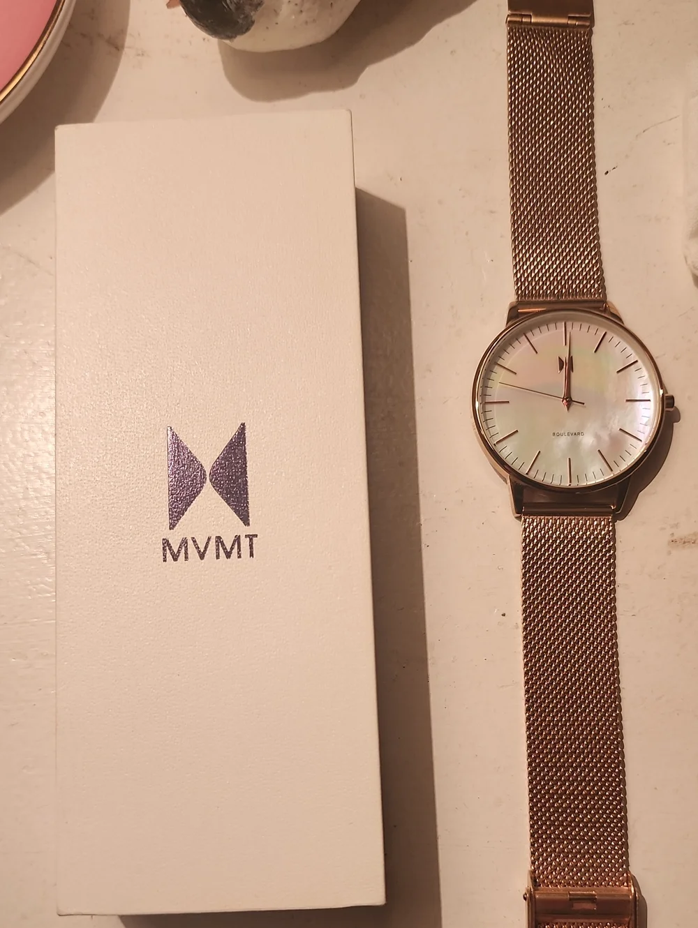 MVMT Rose Gold Mesh Watch with Mother-of-Pearl Dial